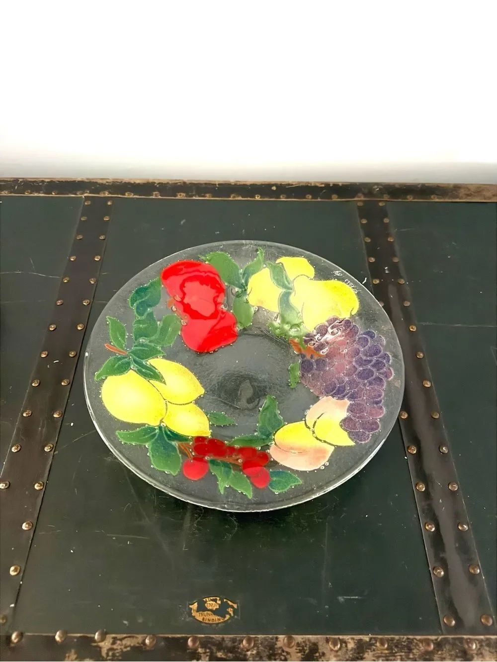 Peggy Karr Round FRUIT Fused Art Glass Bowl Signed